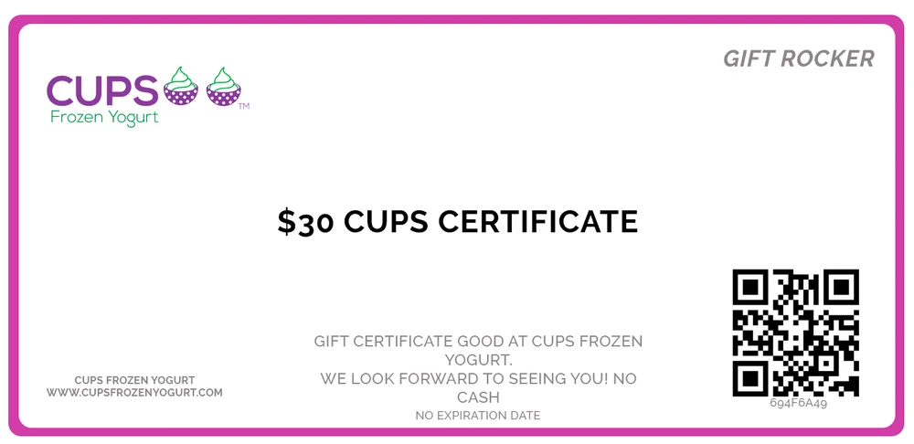 CUPS Digital Gift Certificate sample